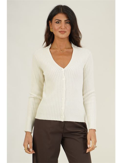 Cardigan a costine in pura lana Valeria Ghittori | 1310BIANCO